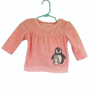 Carter’s baby girl blush pink fleece penguin top size 6M